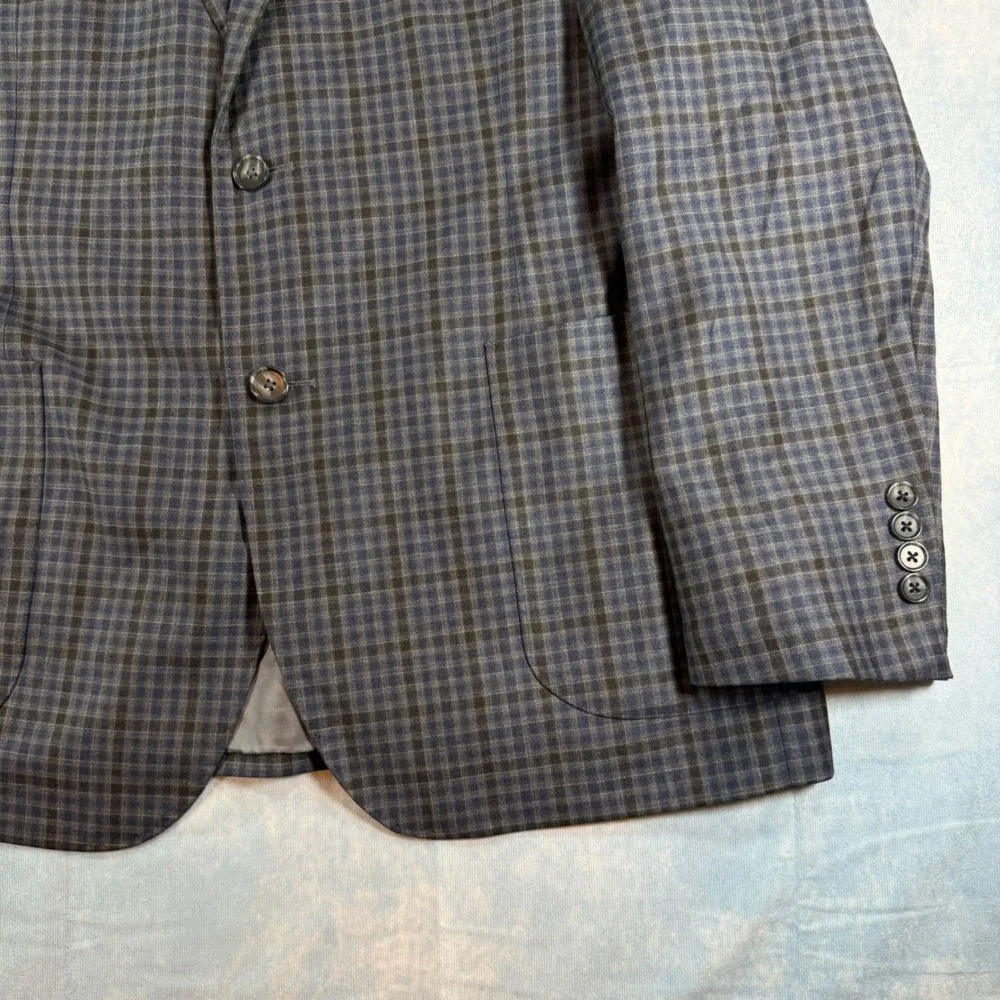 Brooks Brothers Blazer Mens 46R Blue Check Reda Italian Wool Slim Unstructered